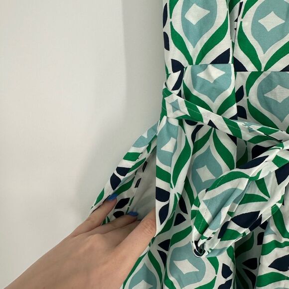 Boden Amy Sleeveless Shirt Dress Green Tambourine Diamond Wave Size 10P Petite - Picture 6 of 13